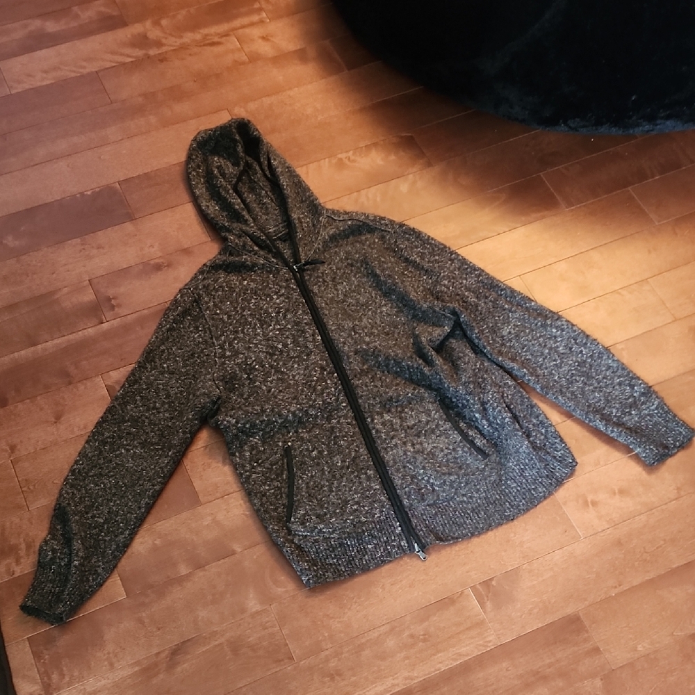 John Varvatos Wool Gray Hooded Zip-Up Sweater
